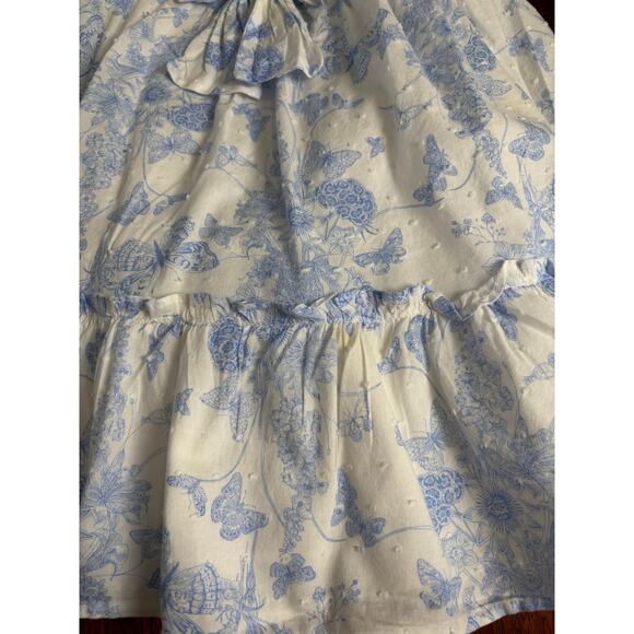 Bonnie Jean Girls Dress Sz 8 Blue & White Floral Butterfly Flutter Sleeve Party - Picture 8 of 9